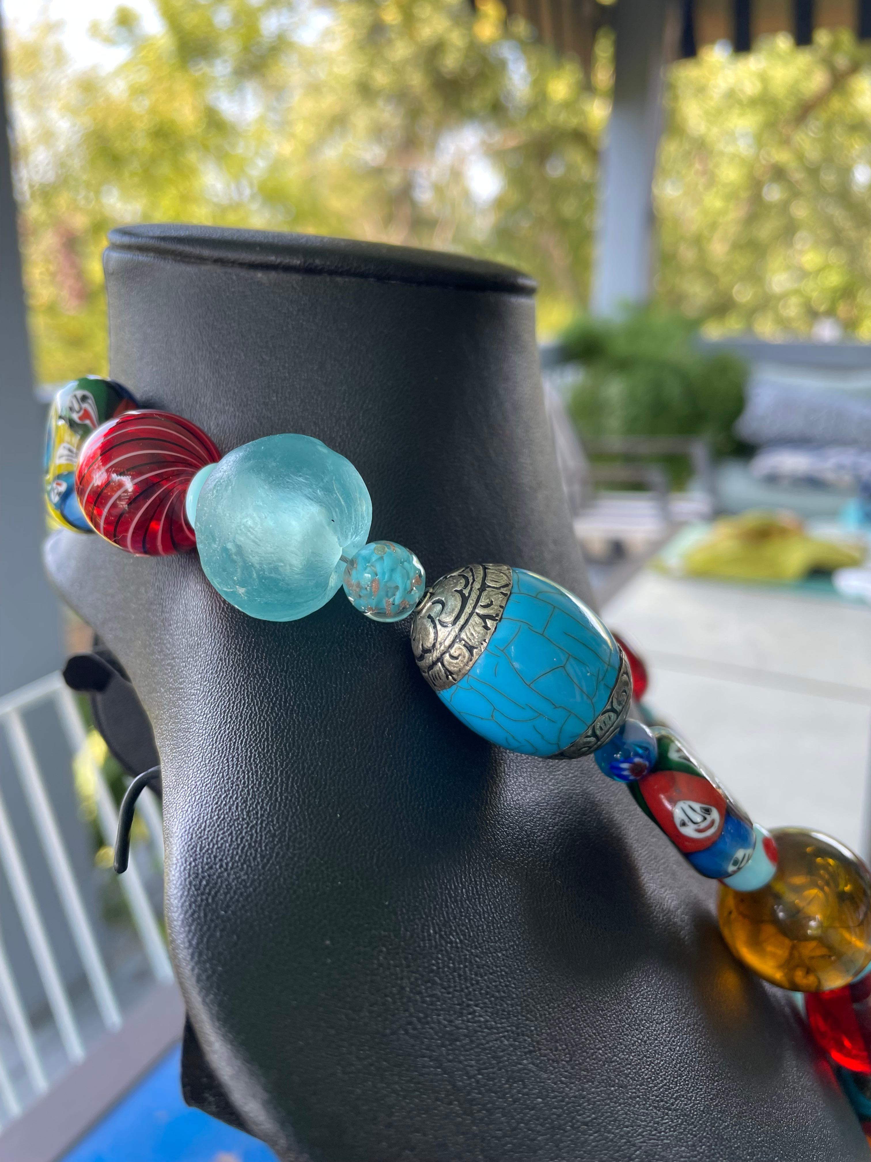 Women's or Men's LB offers Tibetan Bakelite Venetian Glass Resin Turquoise bead Necklace