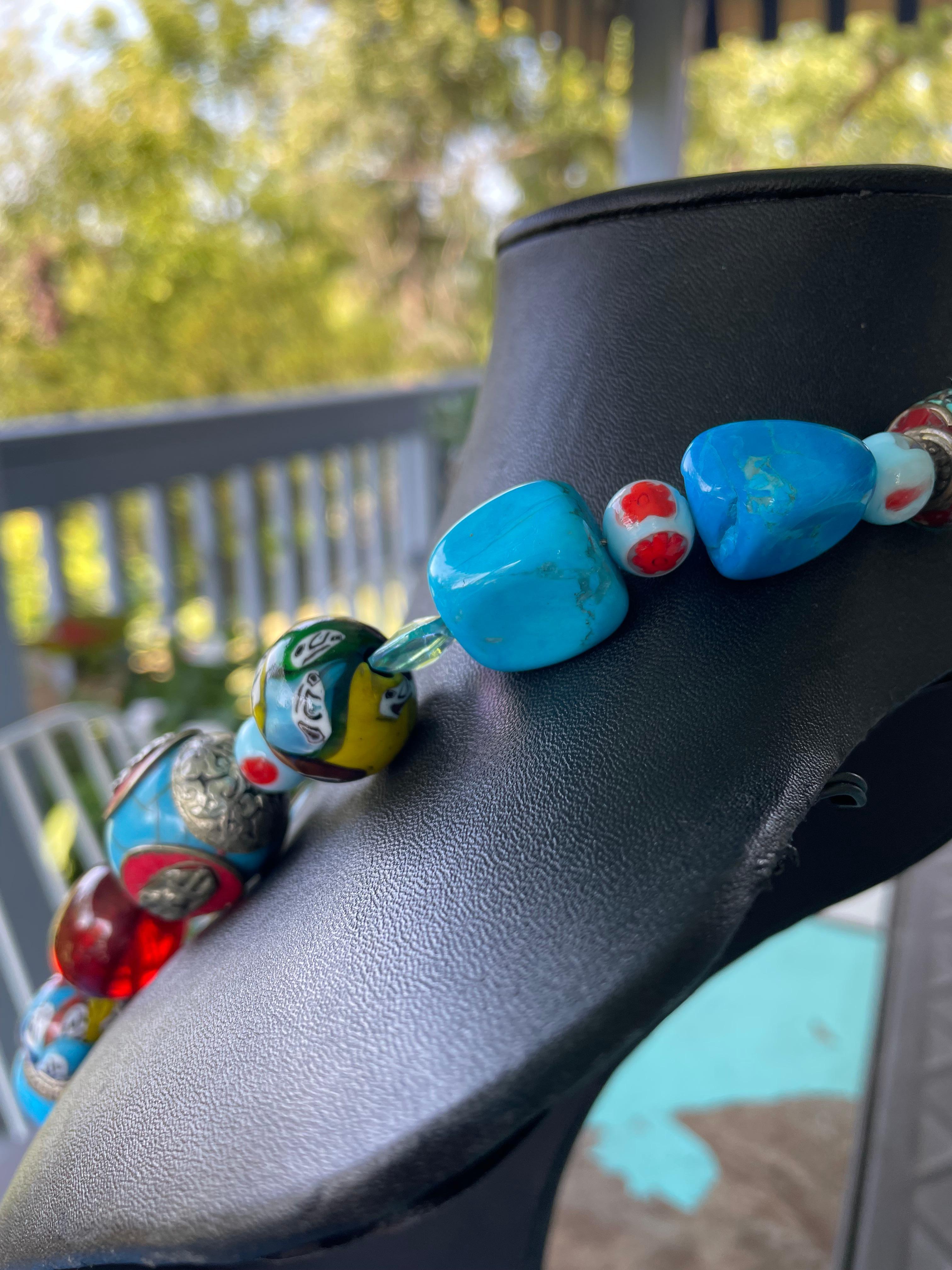 LB offers Tibetan Bakelite Venetian Glass Resin Turquoise bead Necklace 1