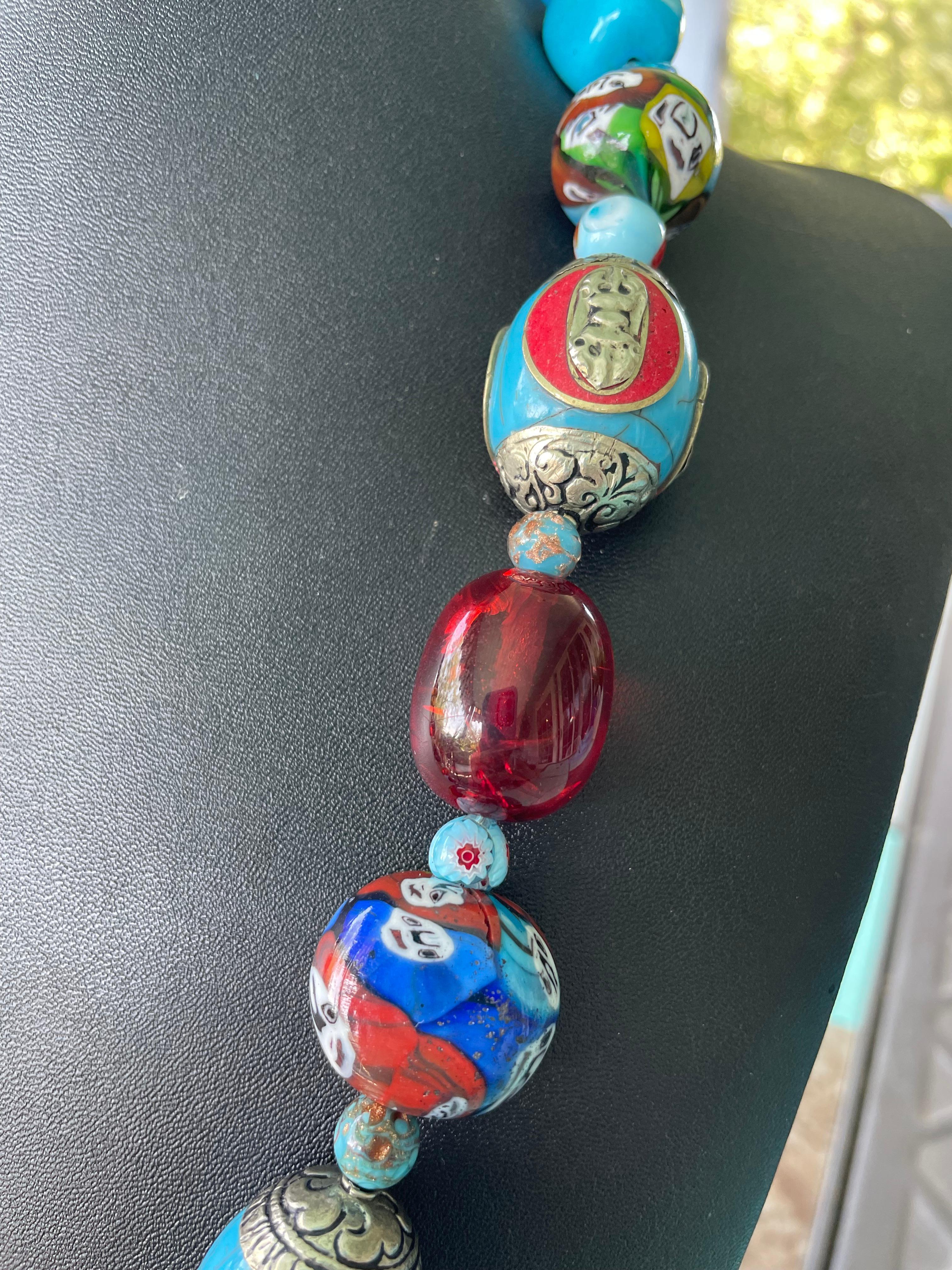 LB offers Tibetan Bakelite Venetian Glass Resin Turquoise bead Necklace 2