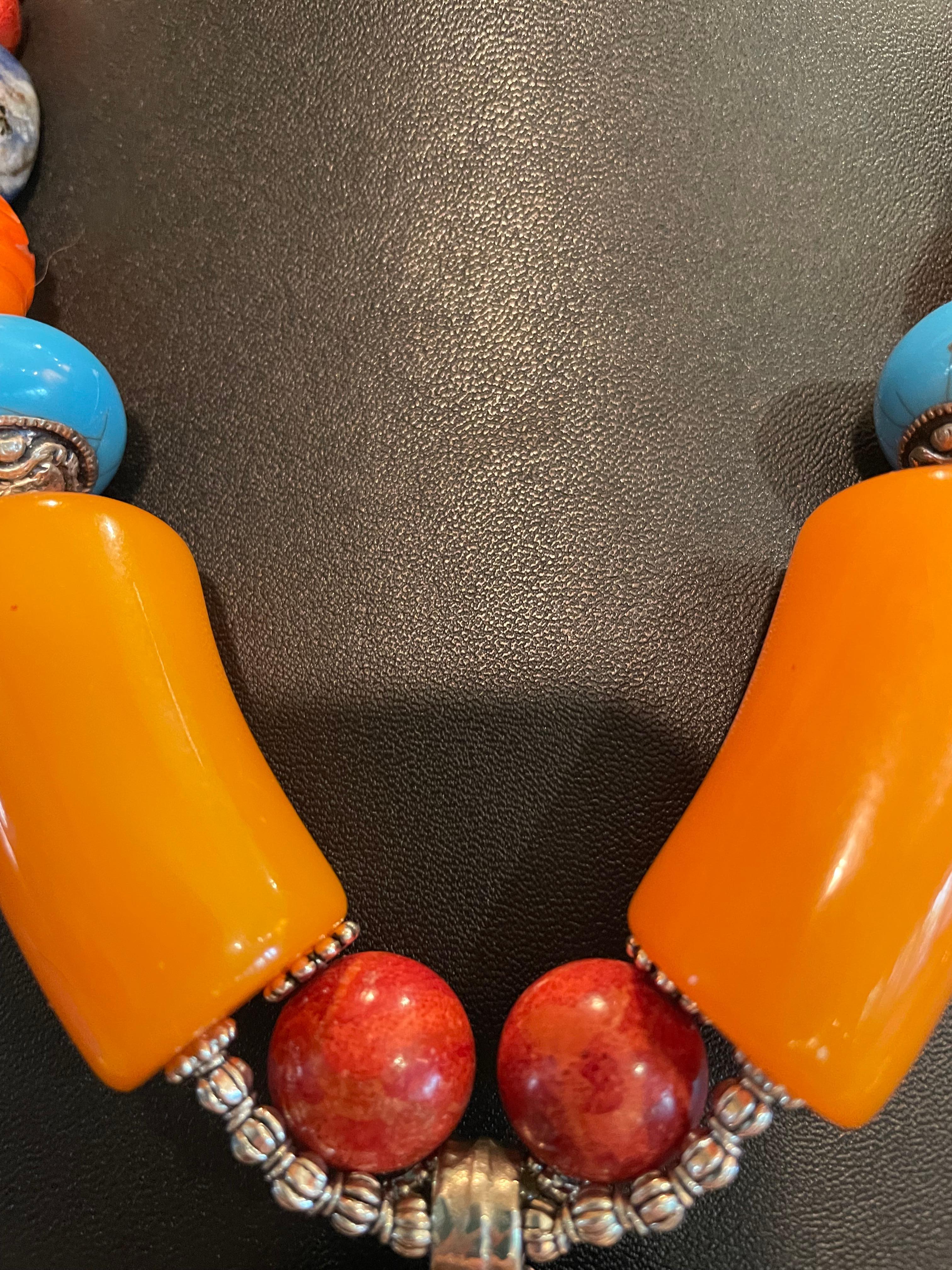 Cabochon LB offers Tibetan inlaid pendant French Bakelite Lapis Coral Turquoise Necklace