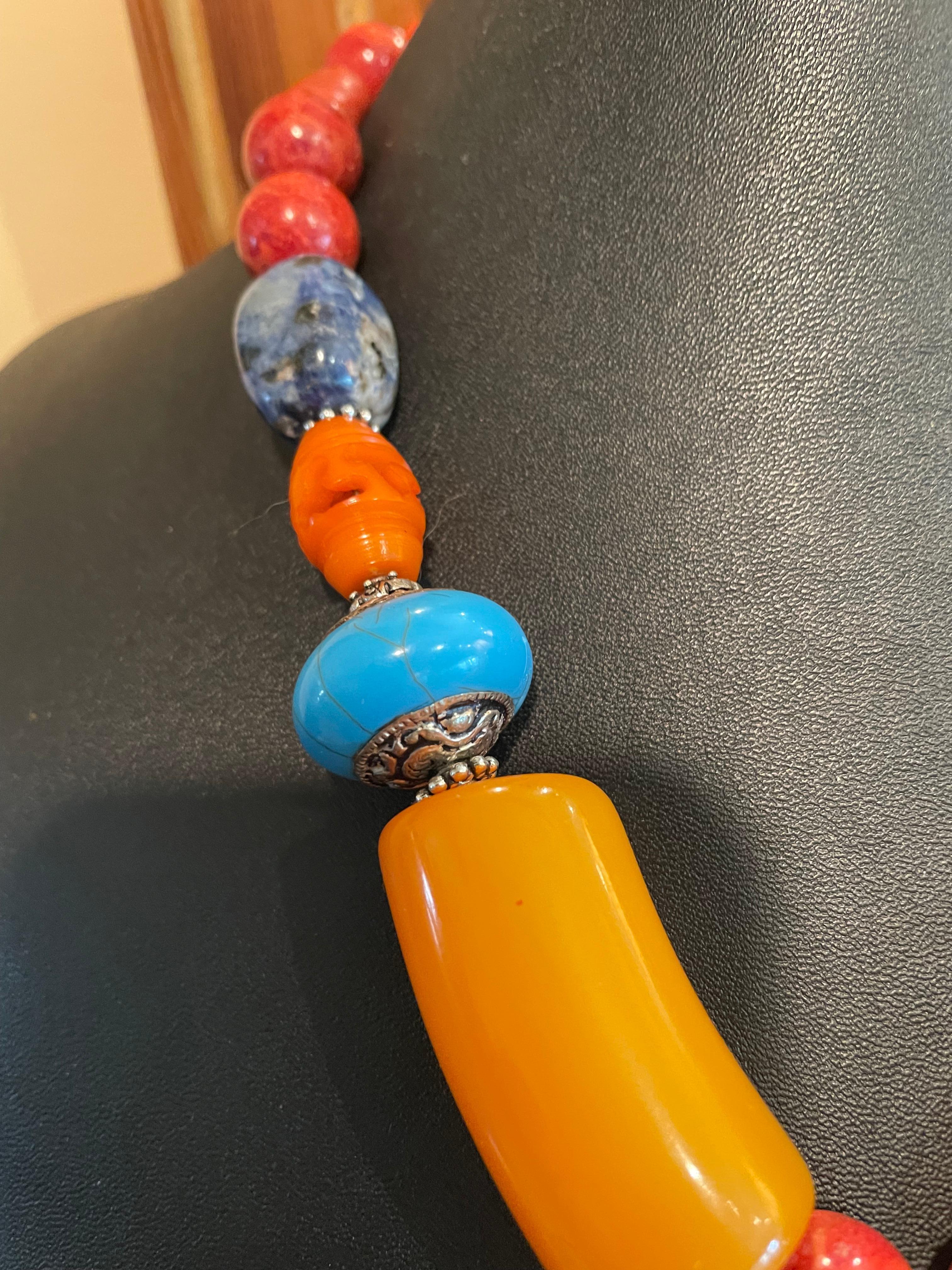 Women's or Men's LB offers Tibetan inlaid pendant French Bakelite Lapis Coral Turquoise Necklace