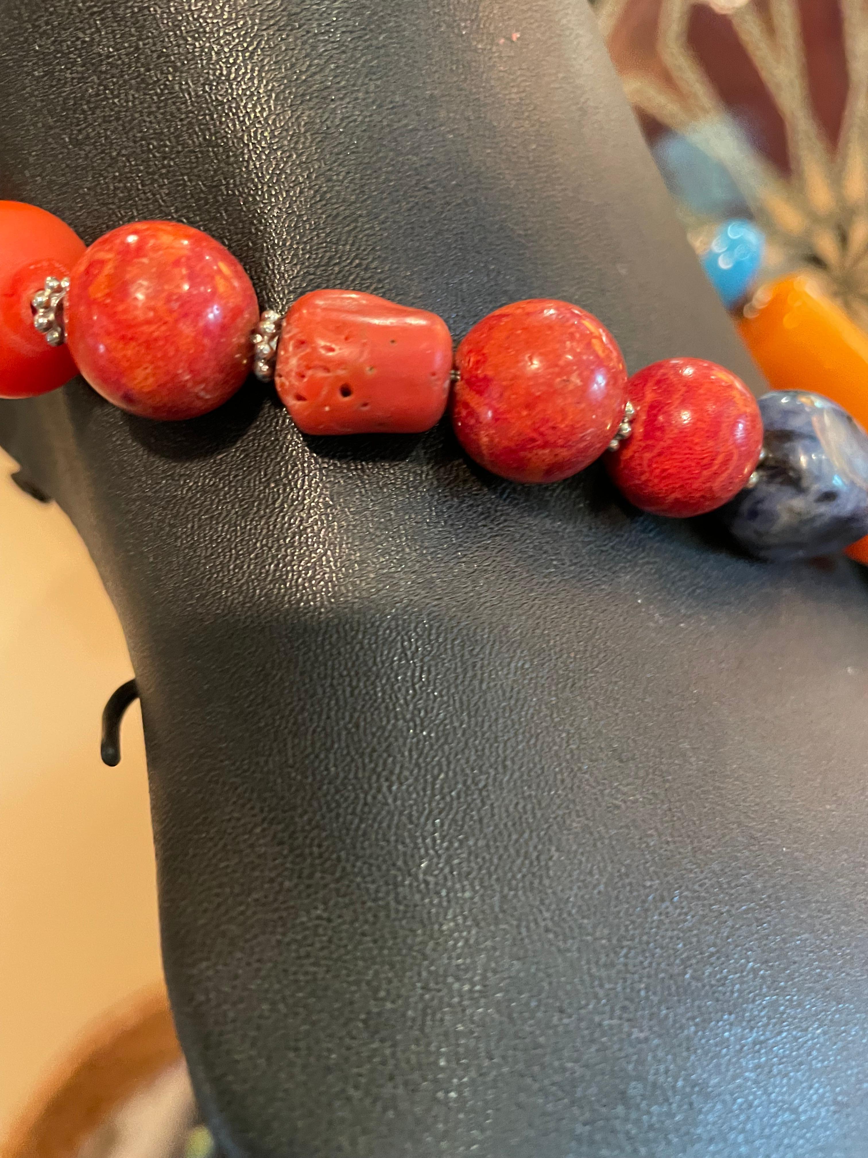 LB offers Tibetan inlaid pendant French Bakelite Lapis Coral Turquoise Necklace 1