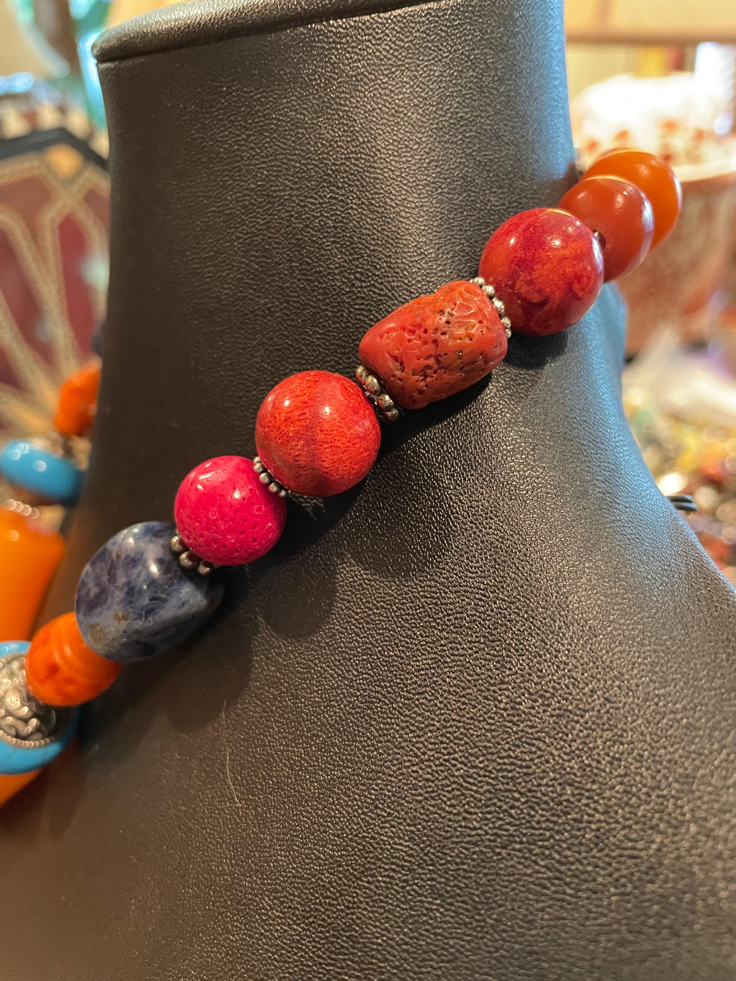LB offers Tibetan inlaid pendant French Bakelite Lapis Coral Turquoise Necklace 3