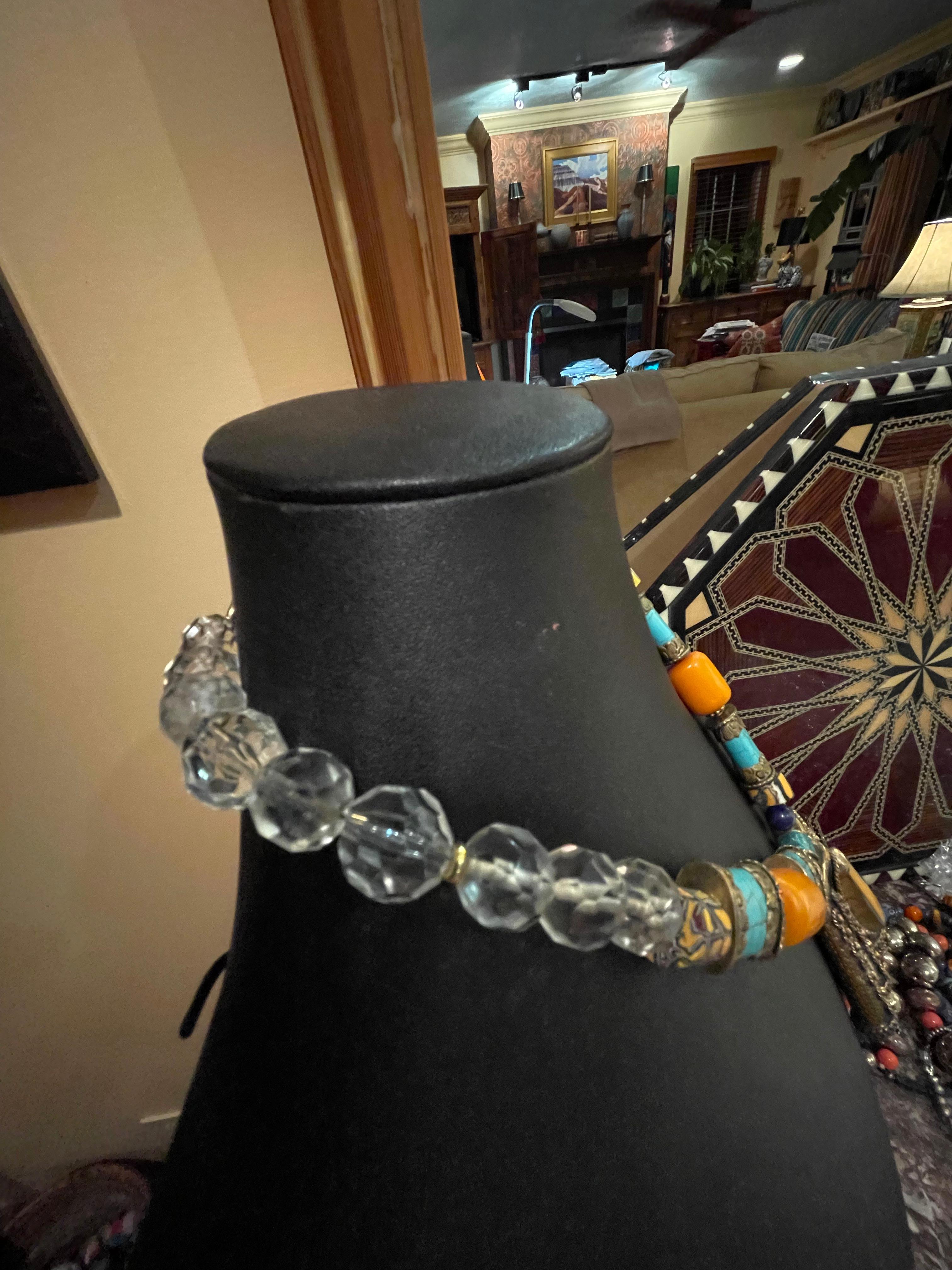 LB offers Tibetan inlaid pendant Venetian glass Resin Crystal Turquoise necklace For Sale 3