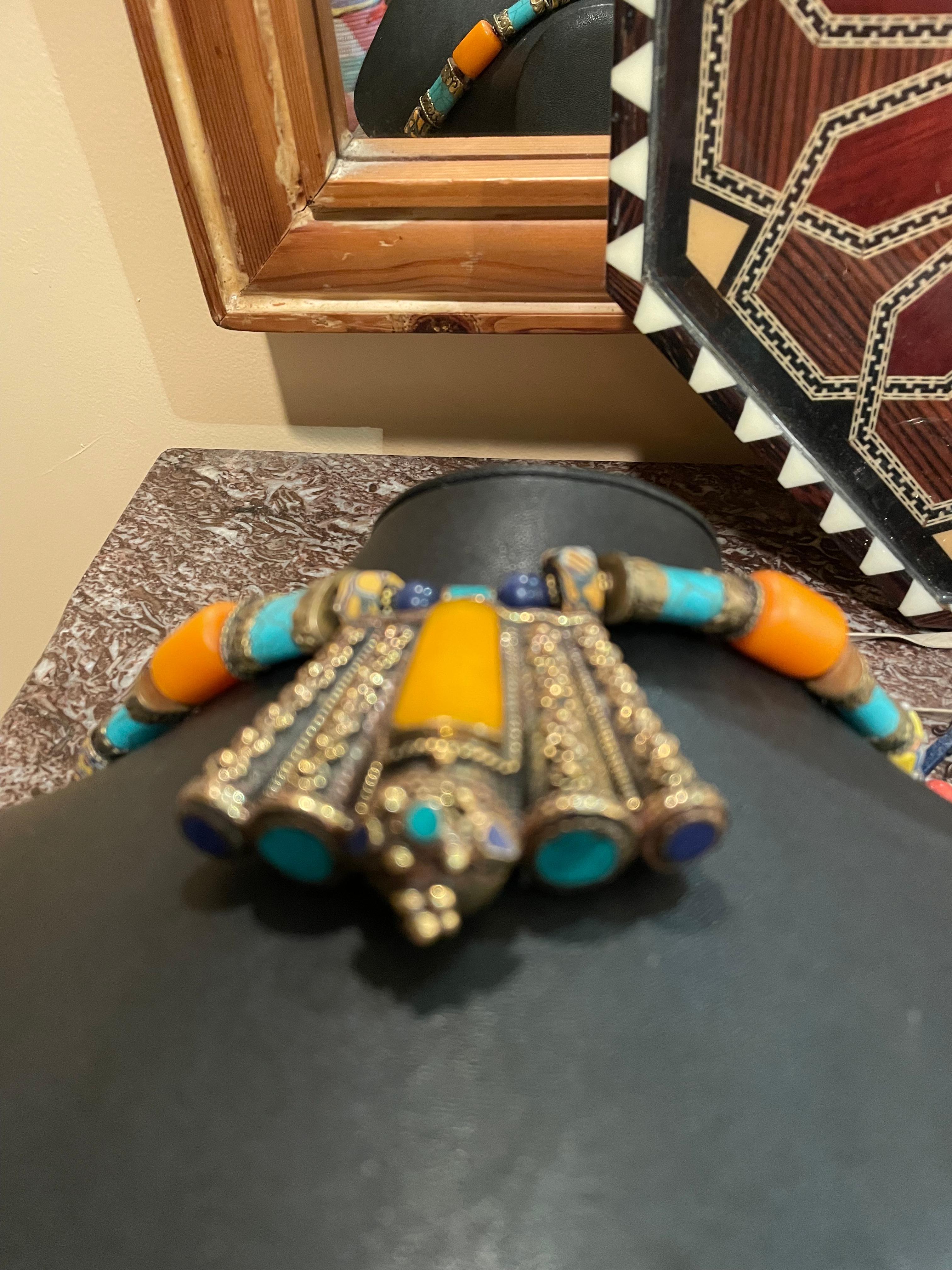 Women's or Men's LB offers Tibetan inlaid pendant Venetian glass Resin Crystal Turquoise necklace For Sale