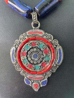 LB offers Tibetan inlaid pendant Venetian trade Beads Glass Sterling Necklace