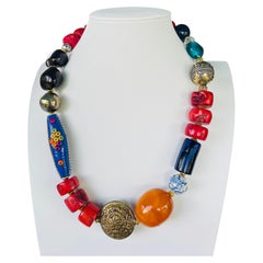 LB offers Tribal Coral Lapis SS Brass Amber Ceramic Resin Necklace