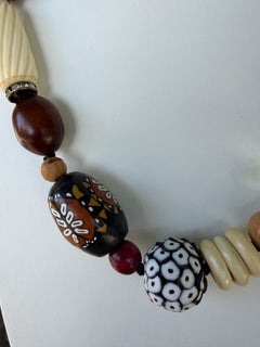 LB offers Tribal style multi beaded OOAK handmade Necklace of Bone Crystal etc.