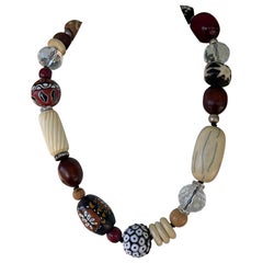 LB offers Tribal style multi beaded OOAK handmade Necklace of Bone Crystal etc.