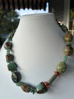 LB offers Turquoise chunky beads vintage glass aventurine chips Necklace