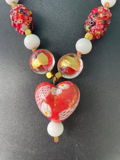 LB offers Venetian Glass Heart Pendant Vintage Venetian beads Quartz Necklace