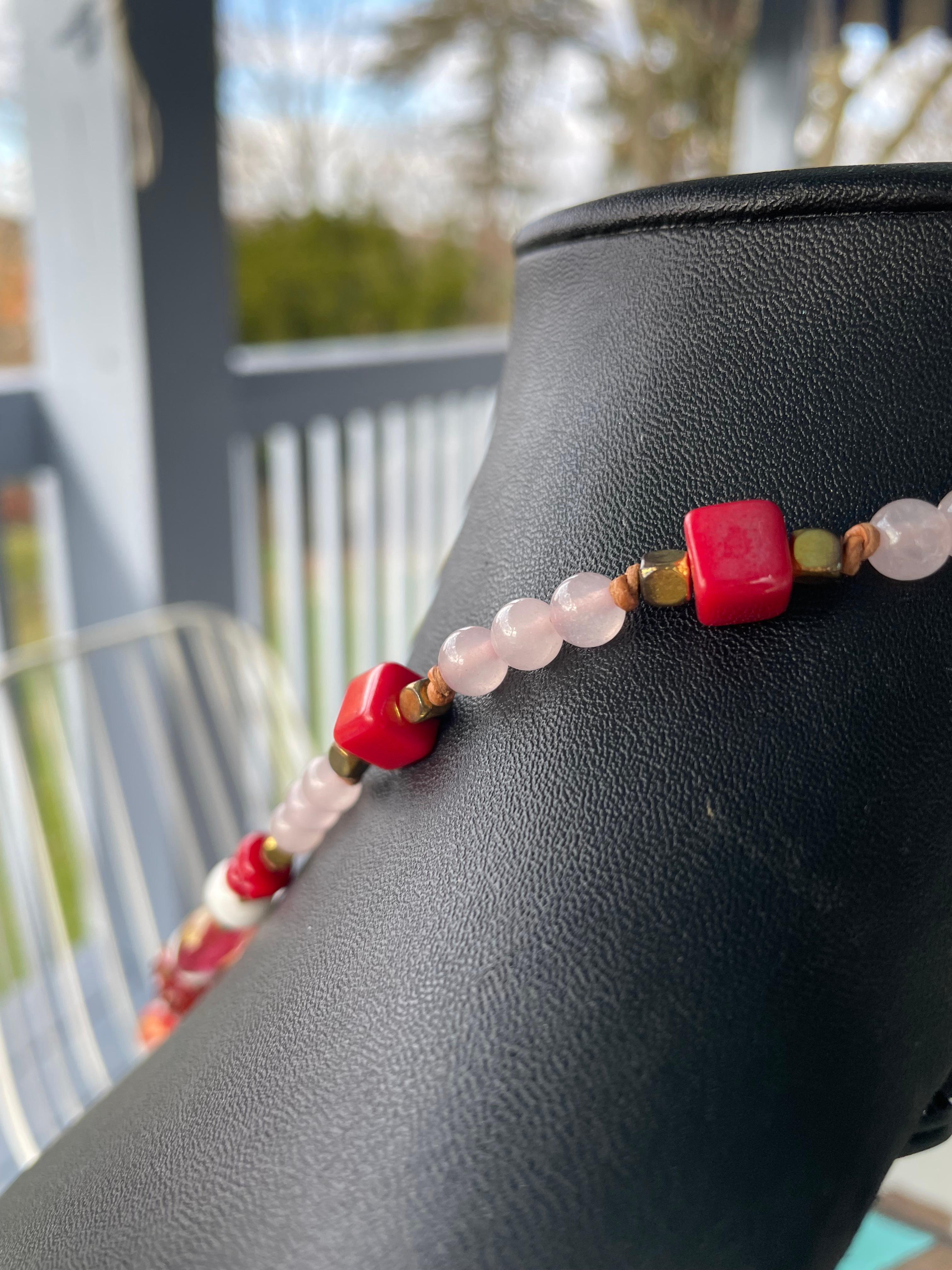 LB offre Pendentif coeur en verre vénitien Collier de perles de quartz vénitien vintage en vente 1