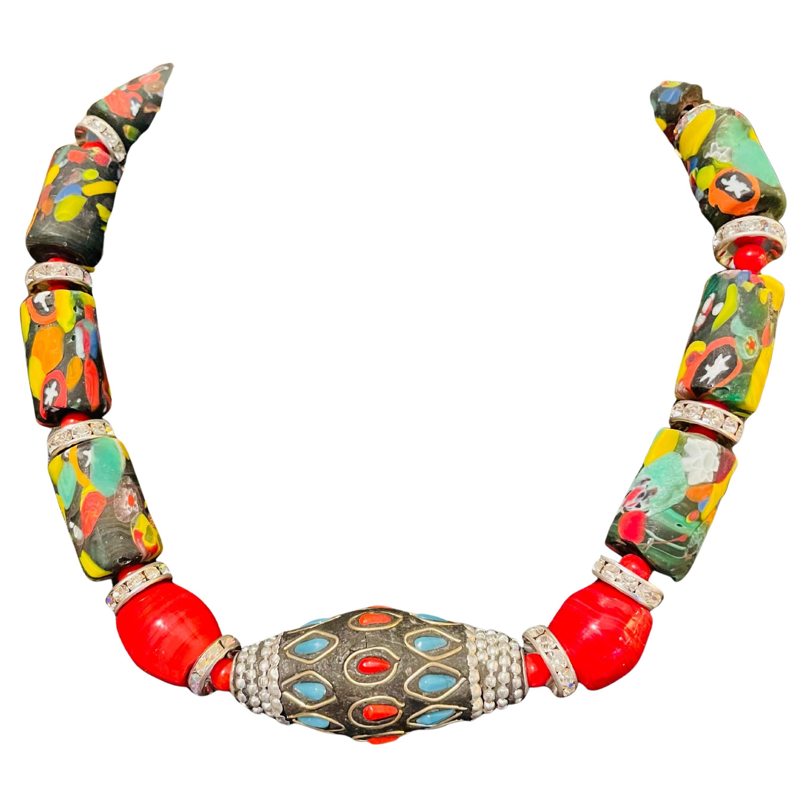 LB offers Venetian glass tubular Beads Large Indonesian Bead Crystal Necklace