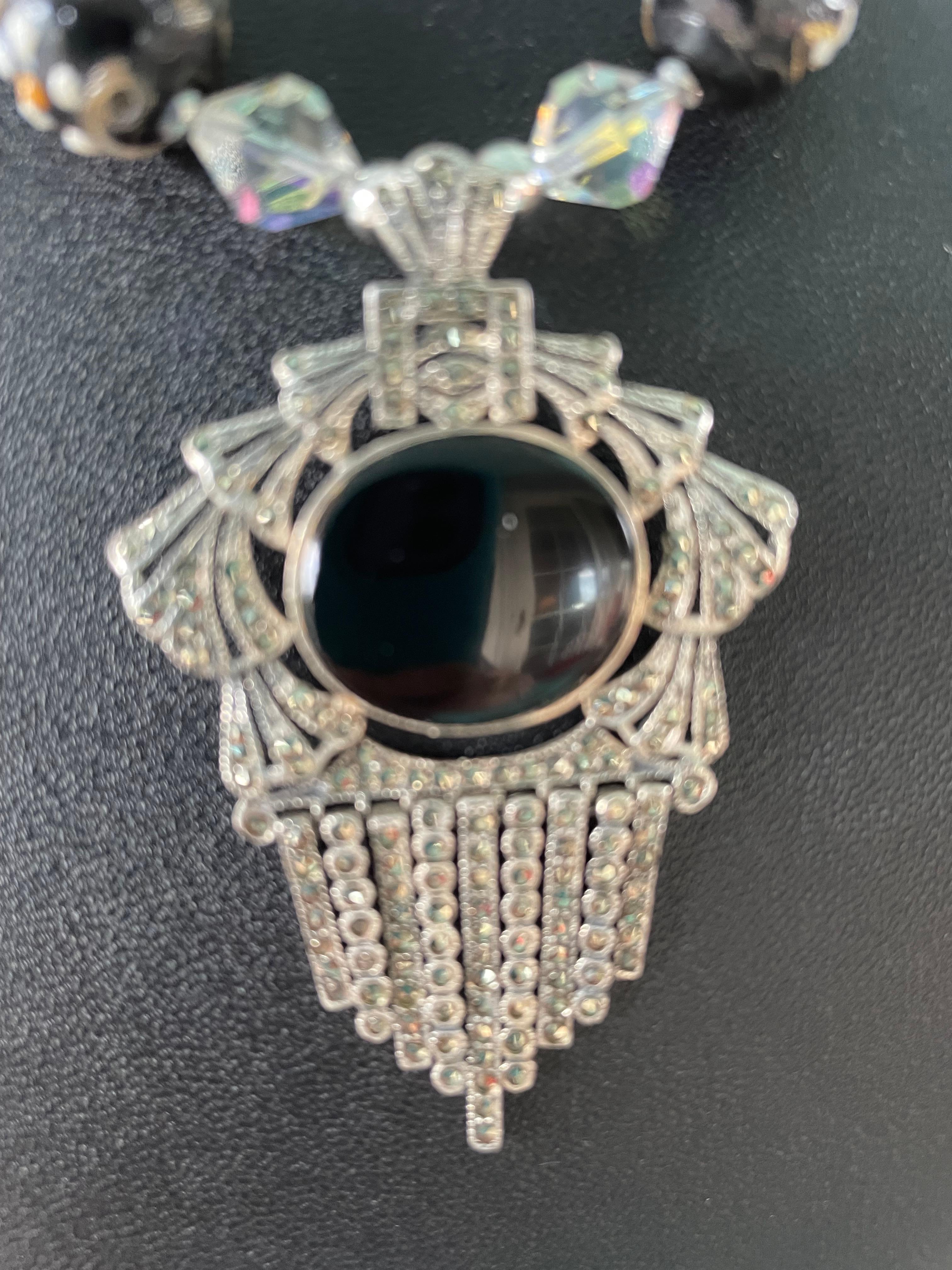 LB ofrece estilo victoriano SS Onyx Colgante cristal veneciano cristal de cuarzo Collar en venta 5