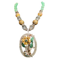 LB offers Vintage 50’s enamel brooch Rhinestone buckle Faceted crystal necklace