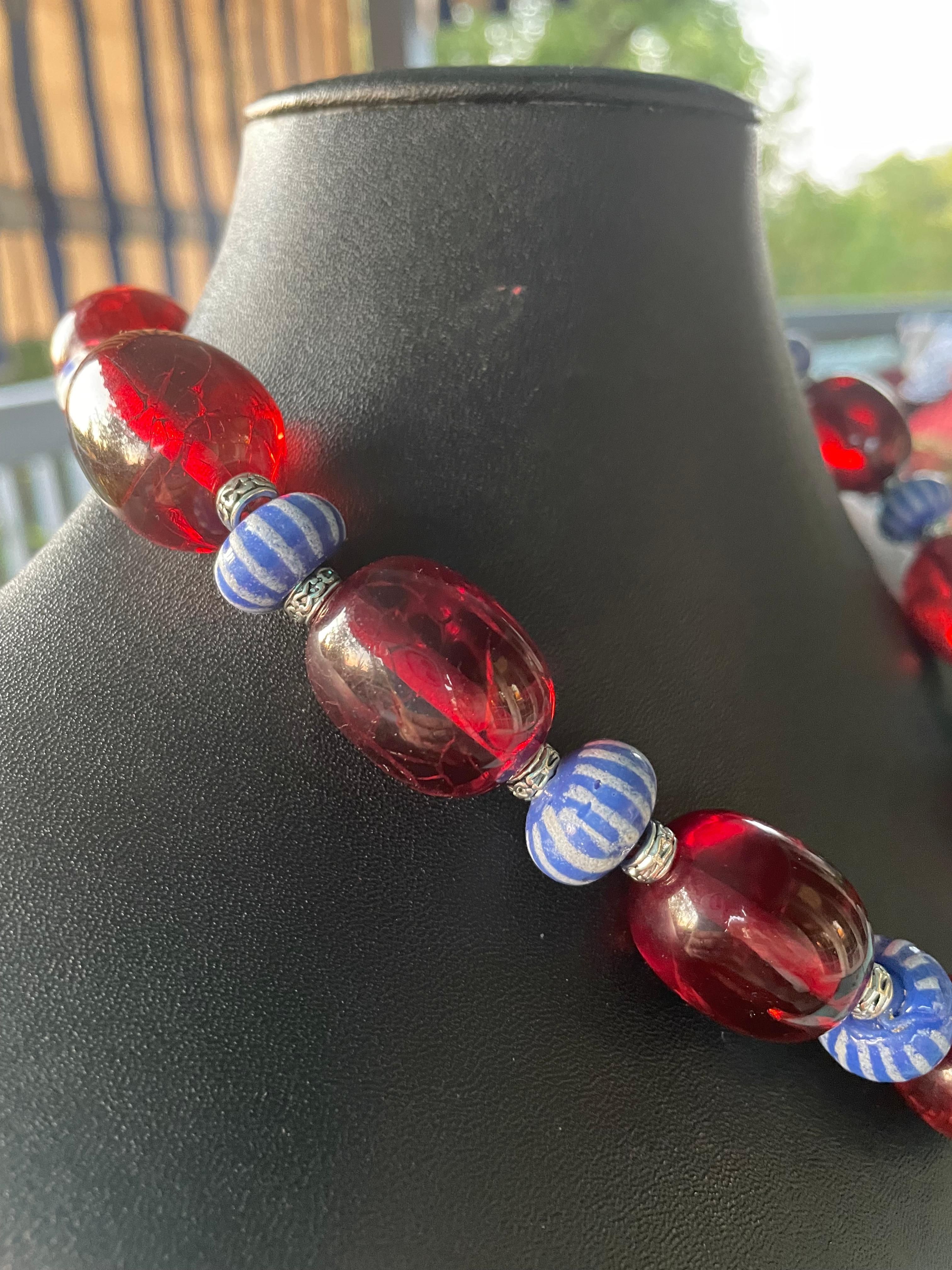 Women's or Men's LB offers Vintage Afghani Lapis Pendant Indian Resin Venetian glass necklace For Sale