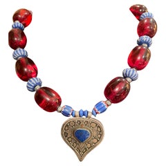 LB offers Vintage Afghani Lapis Pendant Indian Resin Venetian glass necklace