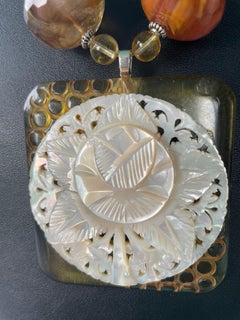 LB offers Vintage Bakelite Buckle MOP Brooch Quartz Crystal Venetian Necklace