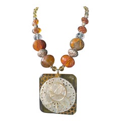 LB offers Vintage Bakelite Buckle MOP Brooch Quartz Crystal Venetian Necklace