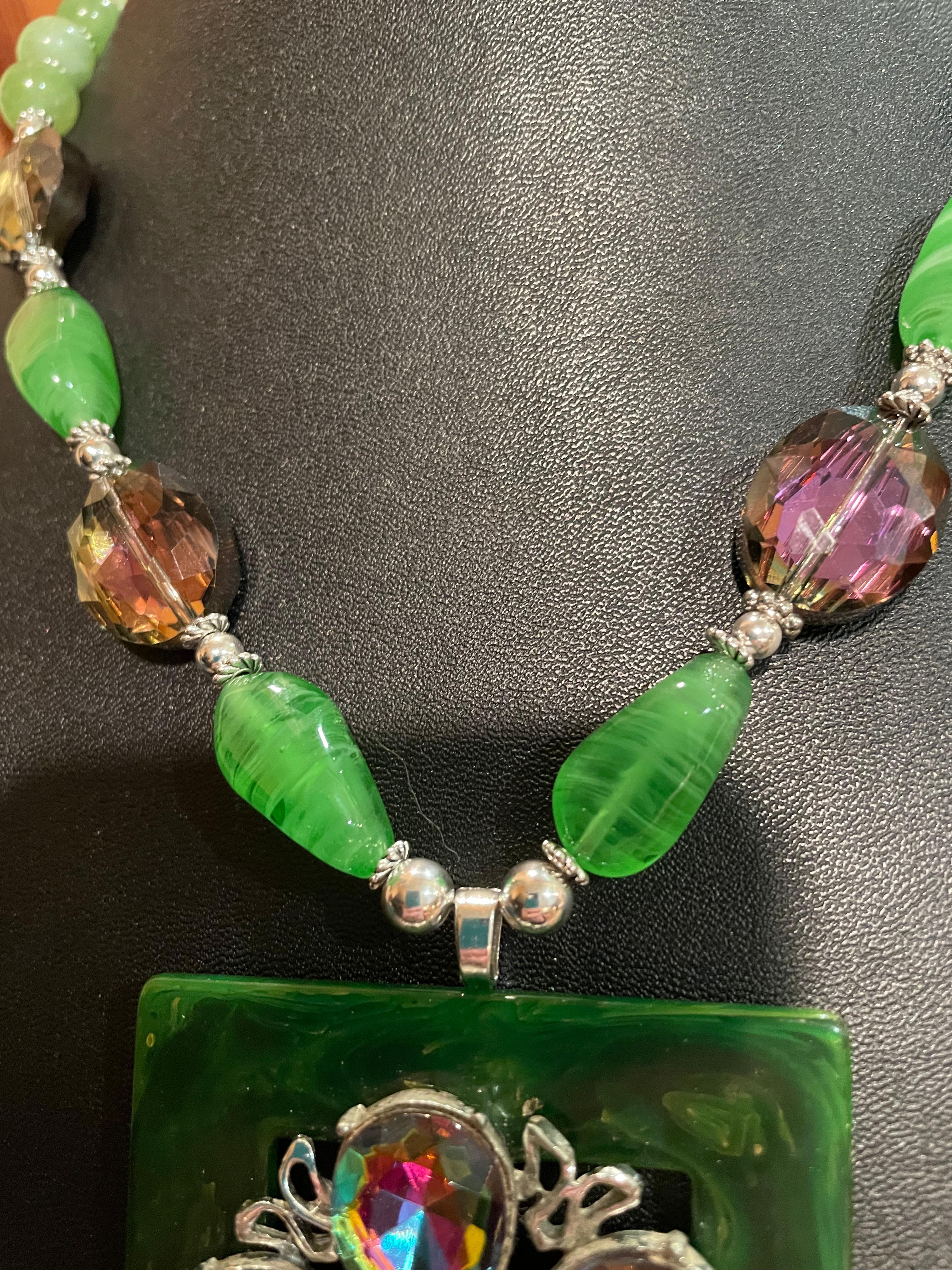 Artisan LB offers Vintage Bakelite buckle Vintage brooch Crystals French glass Necklace For Sale