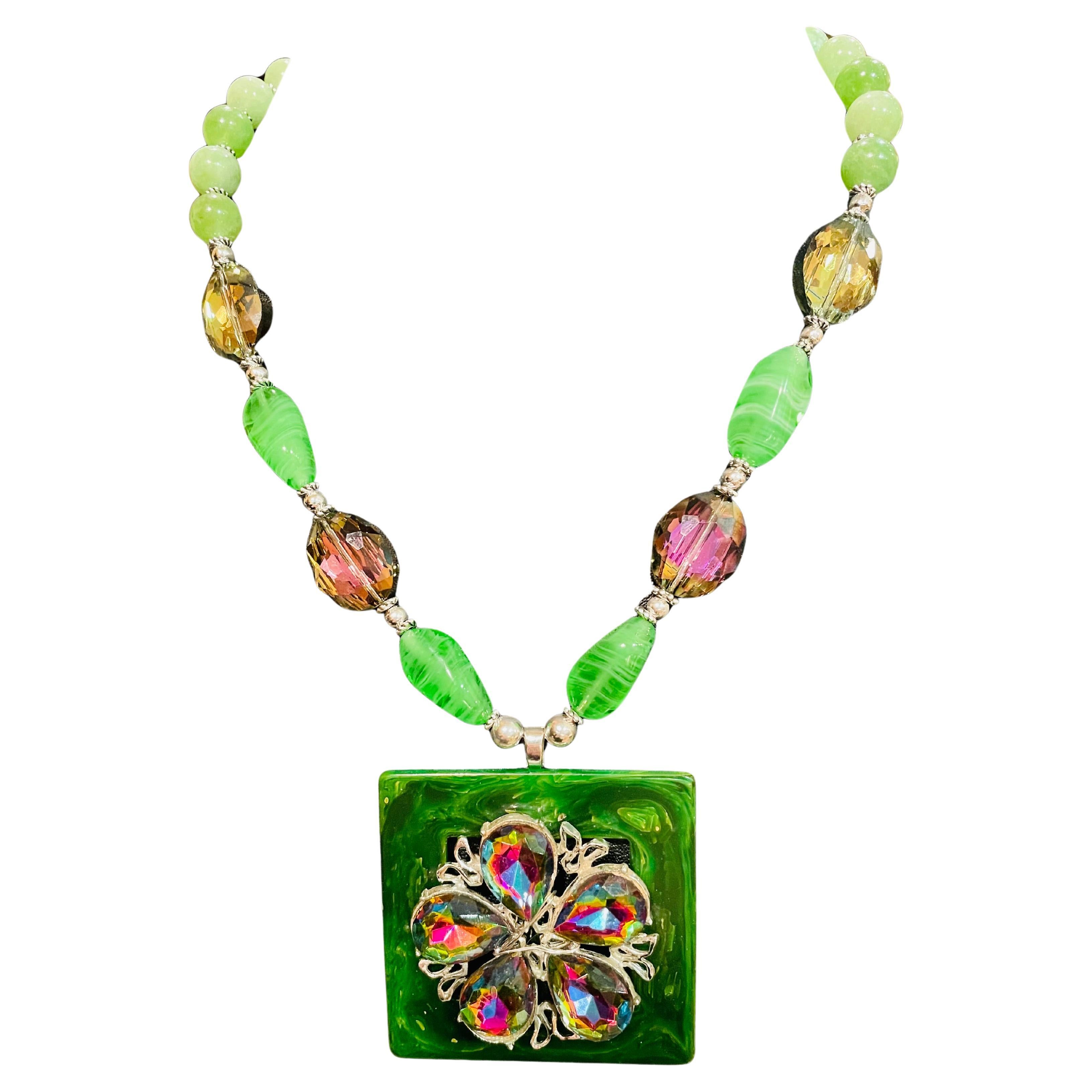 LB offers Vintage Bakelite buckle Vintage brooch Crystals French glass Necklace For Sale