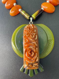 LB offers Vintage Bakelite buckles Amber ovals Murano glass Sterling Necklace