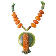 LB offers Vintage Bakelite buckles Amber ovals Murano glass Sterling Necklace