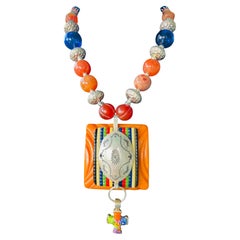 LB offre una collana di perle di bachelite SS Cocha veneziana in vetro corniola SS vintage