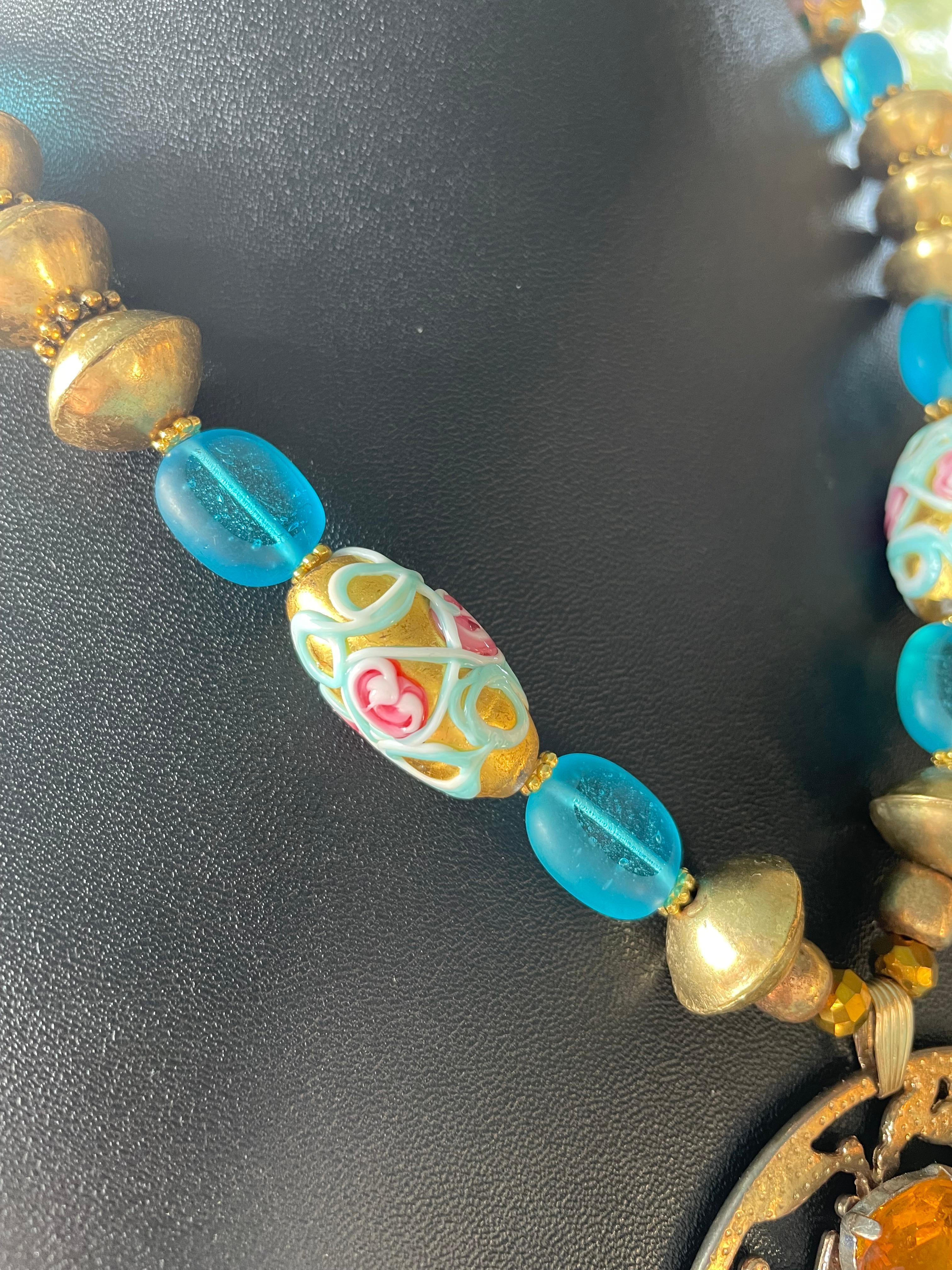 LB offre spille vintage Collana afghana in ottone veneziana con cloisonné tibetano in vendita 2
