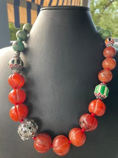 LB offers Vintage Carved Carnelian Green Turquoise Jade Venetian Glass necklace