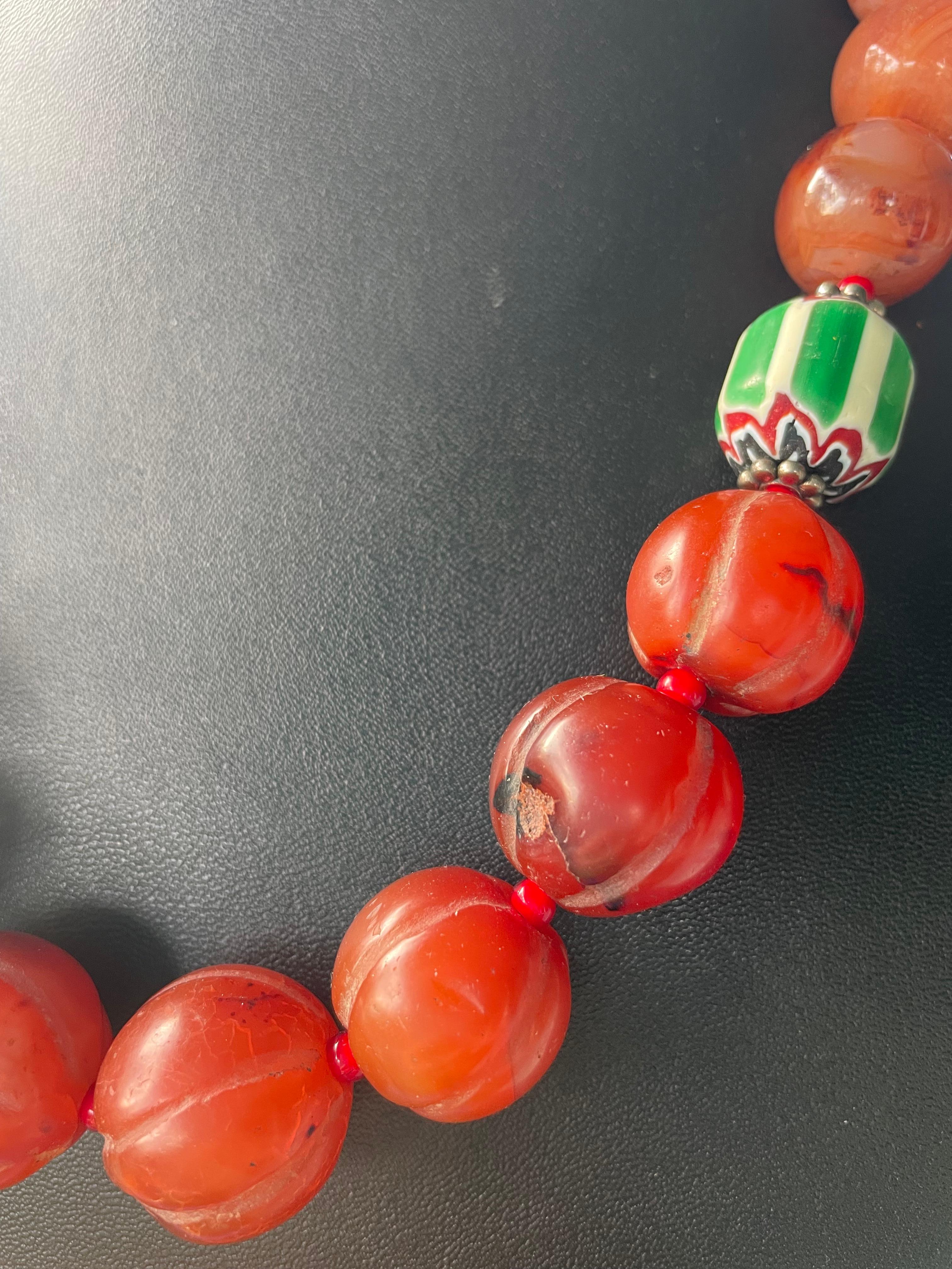 Bead LB offers Vintage Carved Carnelian Green Turquoise Jade Venetian Glass necklace For Sale
