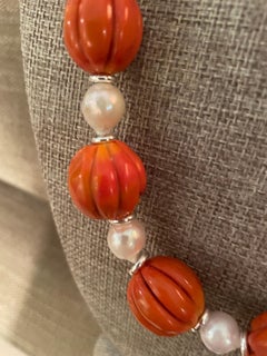 LB offers Vintage carved Tibetan Coral Pearls Cinnabar Sterling Silver Necklace