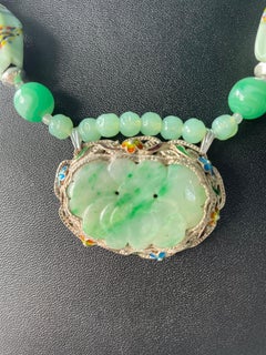 LB bietet Vintage Chinese Jade Sterling Emaille Brosche venezianischen Achaten Halskette