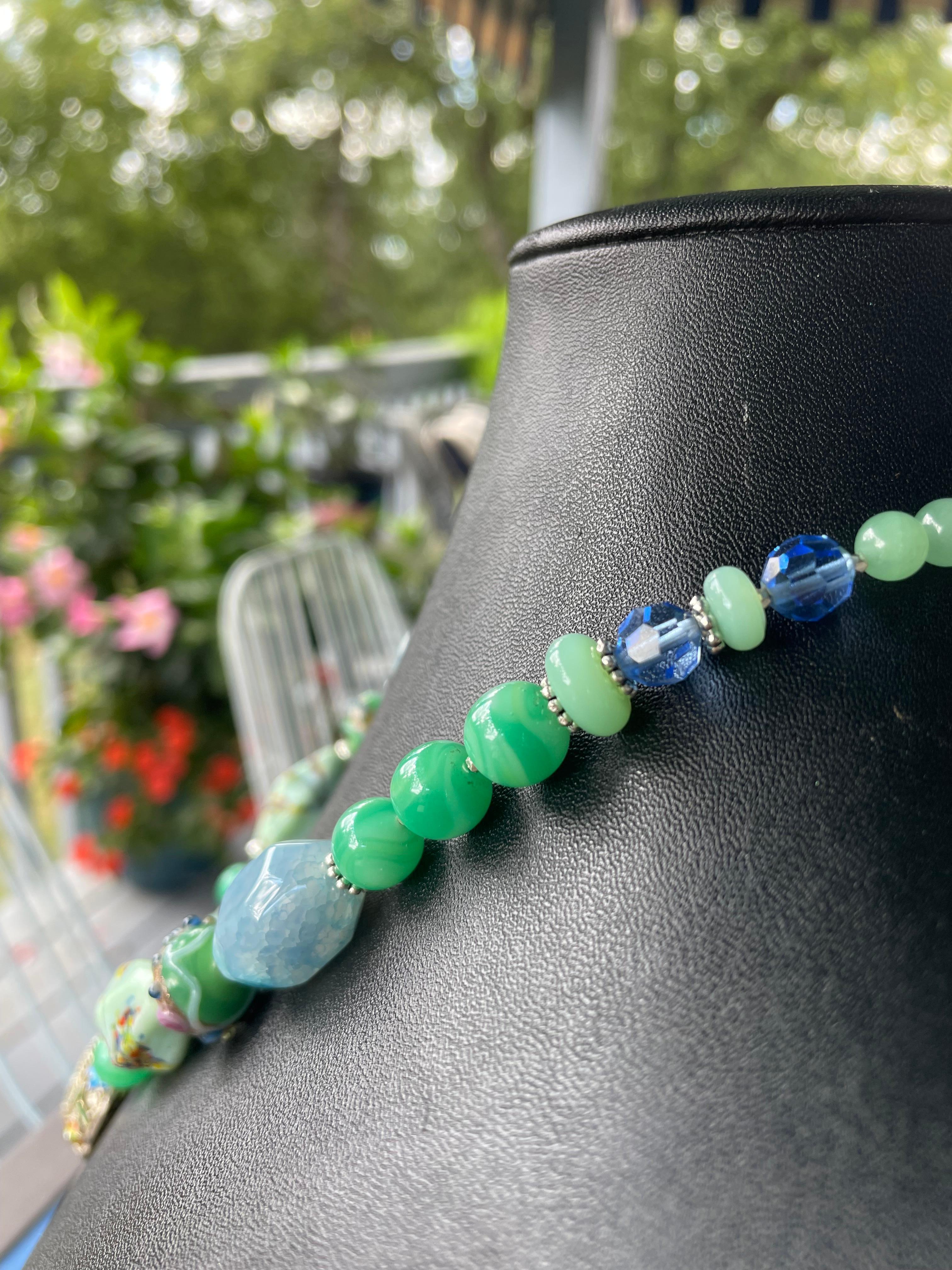 LB bietet Vintage Chinese Jade Sterling Emaille Brosche venezianischen Achaten Halskette im Angebot 1