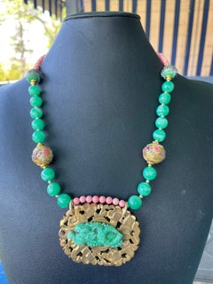 LB offers Vintage Chinese Peking glass Dragon pendant Venetian Coral Necklace