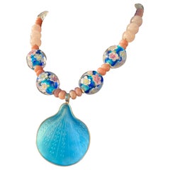 LB offers Vintage Danish Enamel Sterling pendant, glass Opals Quartz necklace