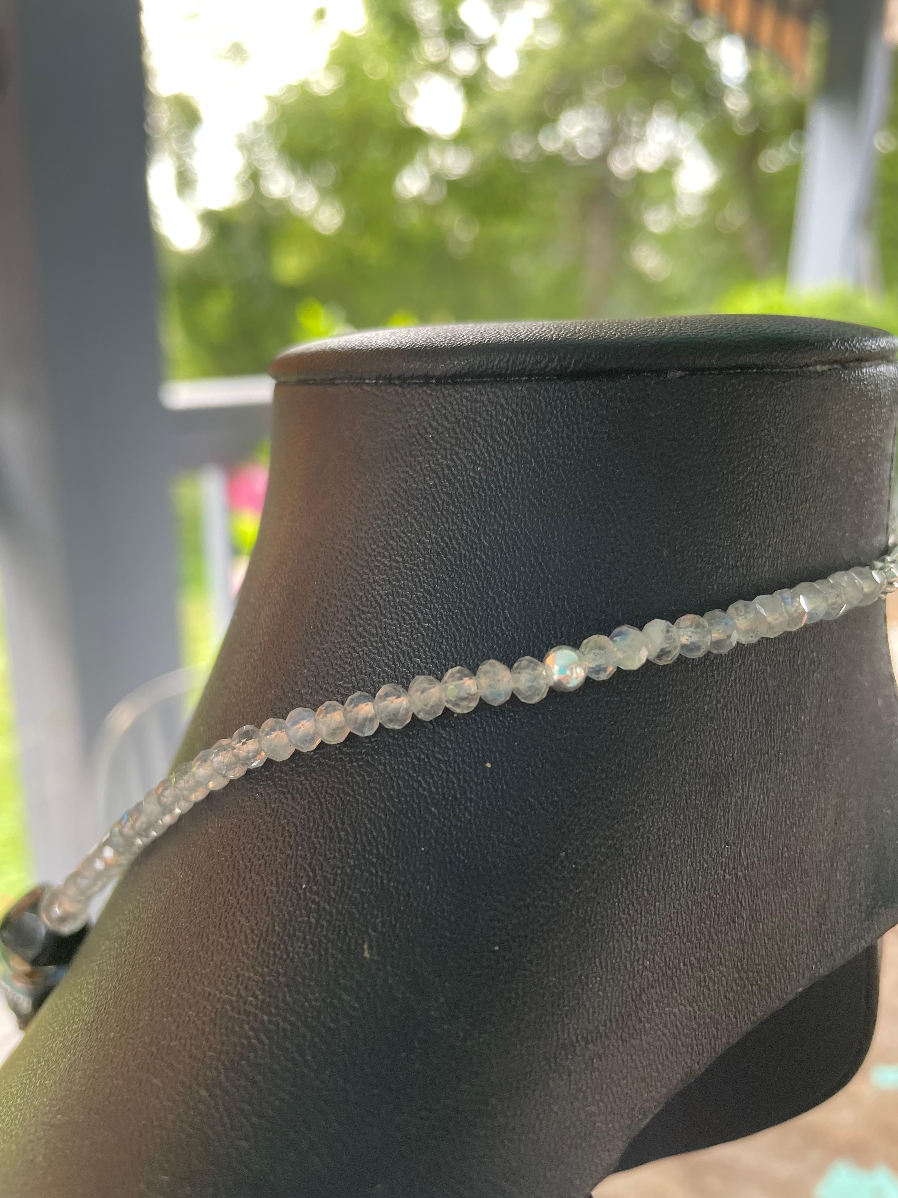 LB offre Vintage Deco SS Onyx Pendentif Verre vénitien Labradorite Collier SS en vente 3