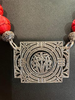 LB offers Vintage Deco Sterling pendant Cinnabar Rock crystal Sterling necklace