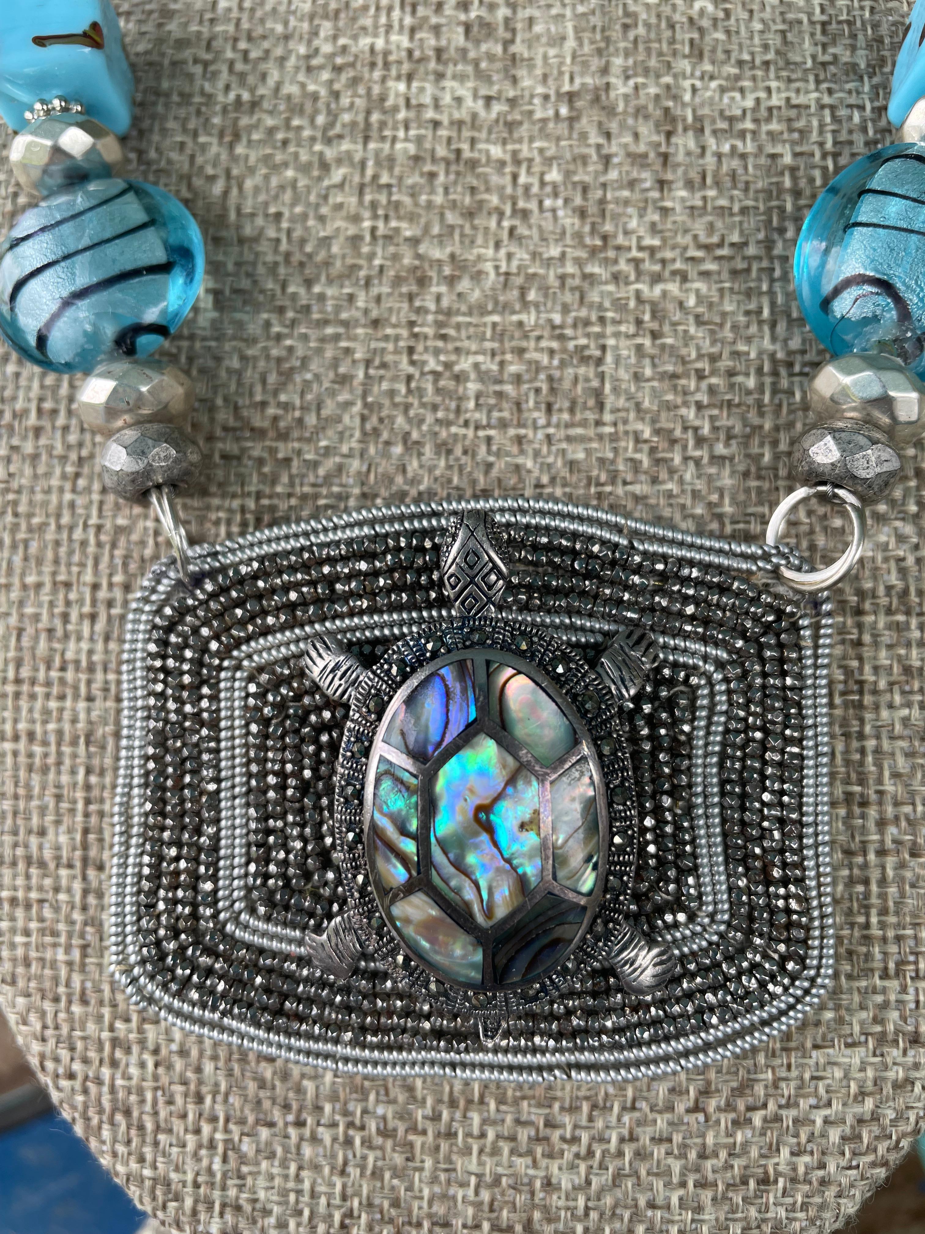 Art Deco LB offers Vintage French Buckle Sterling Turtle brooch Vintage glass Necklace For Sale