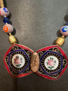 LB offers Vintage French Enamel Buckle Venetian Glass Gold Glass Brass Necklace