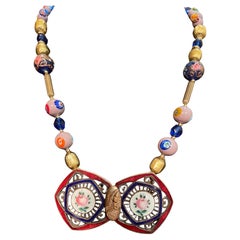 LB offers Antique French Enamel Buckle Venetian Glass Gold Glass Brass Necklace