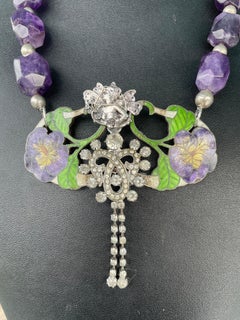 LB offers Vintage French SS Enamel Buckle Amethyst Turquoise Bone Glass Necklace