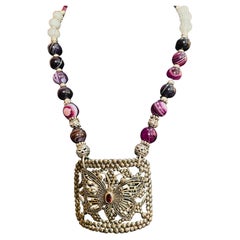 LB offers Antique French Steel Buckle Sterling Butterfly Amethyst Glass Necklace