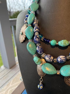 LB offers Vintage Glass Turquoise Chinese beads Crystal SS Charms Lapis Necklace