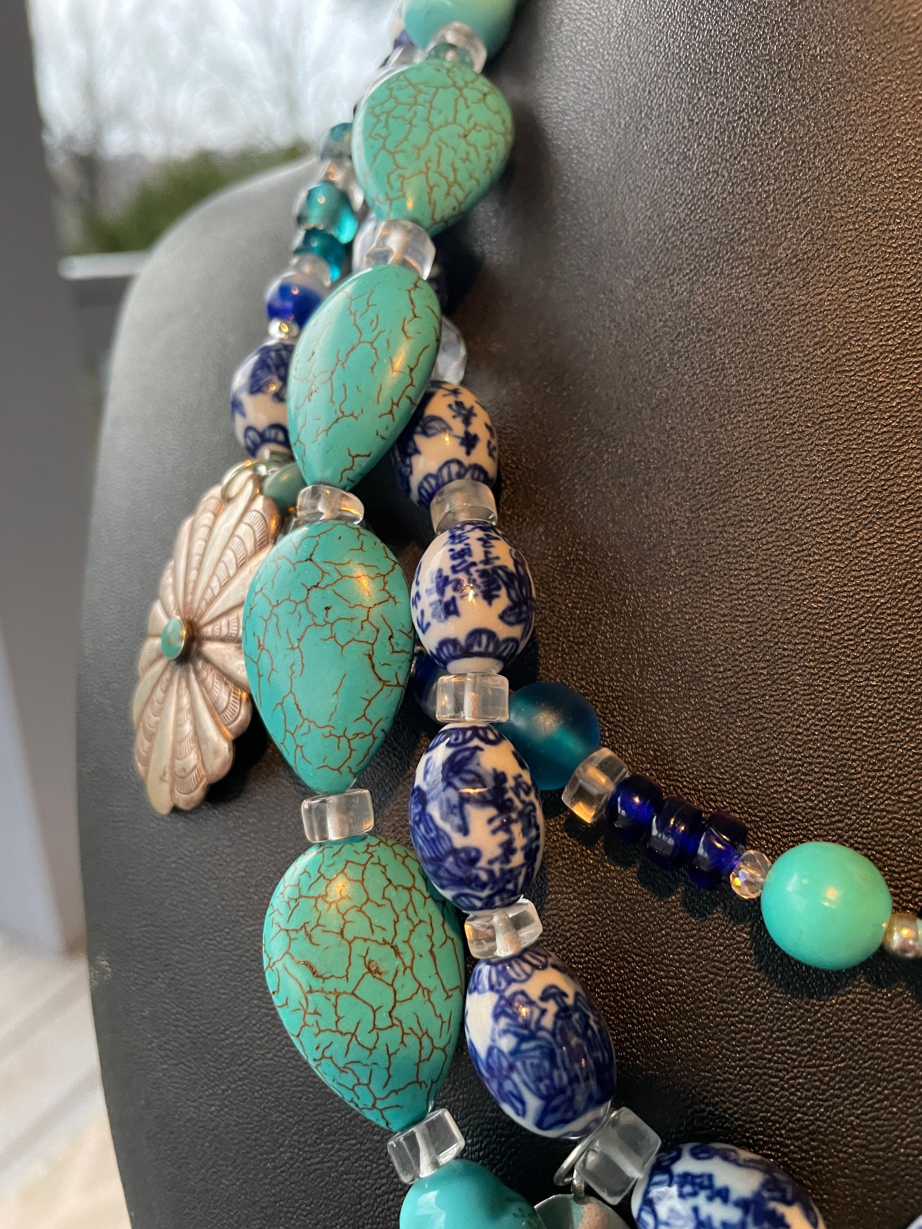 Bead LB offers Vintage Glass Turquoise Chinese beads Crystal SS Charms Lapis Necklace