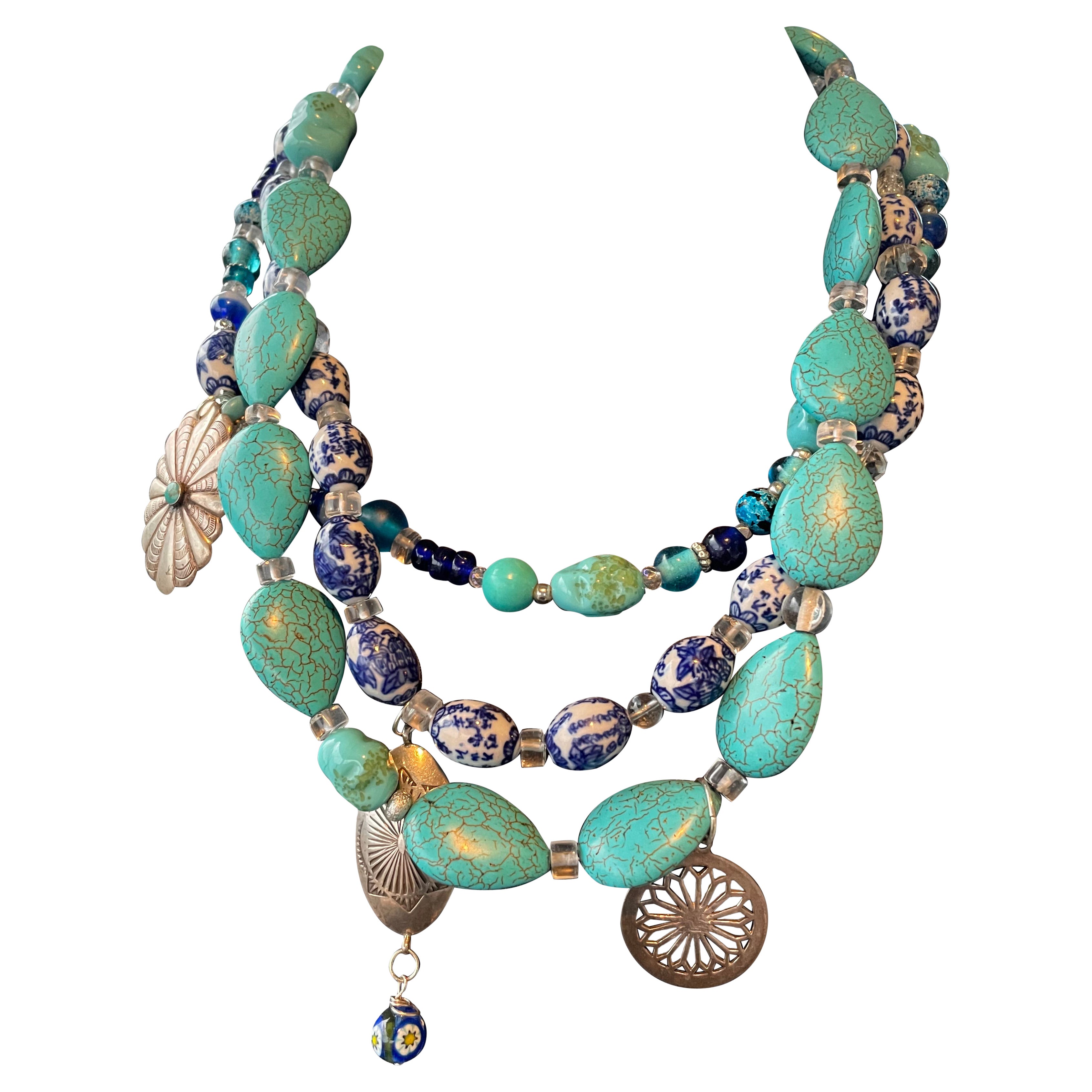 LB offers Vintage Glass Turquoise Chinese beads Crystal SS Charms Lapis Necklace