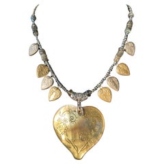 LB offers Vintage inlaid Shell pendant Vintage Sterling Mexican hearts necklace