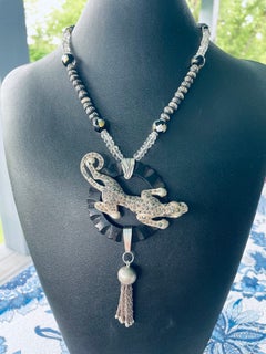 LB offers Vintage Marcasite Sterling Leopard Rock Crystal African clay Necklace