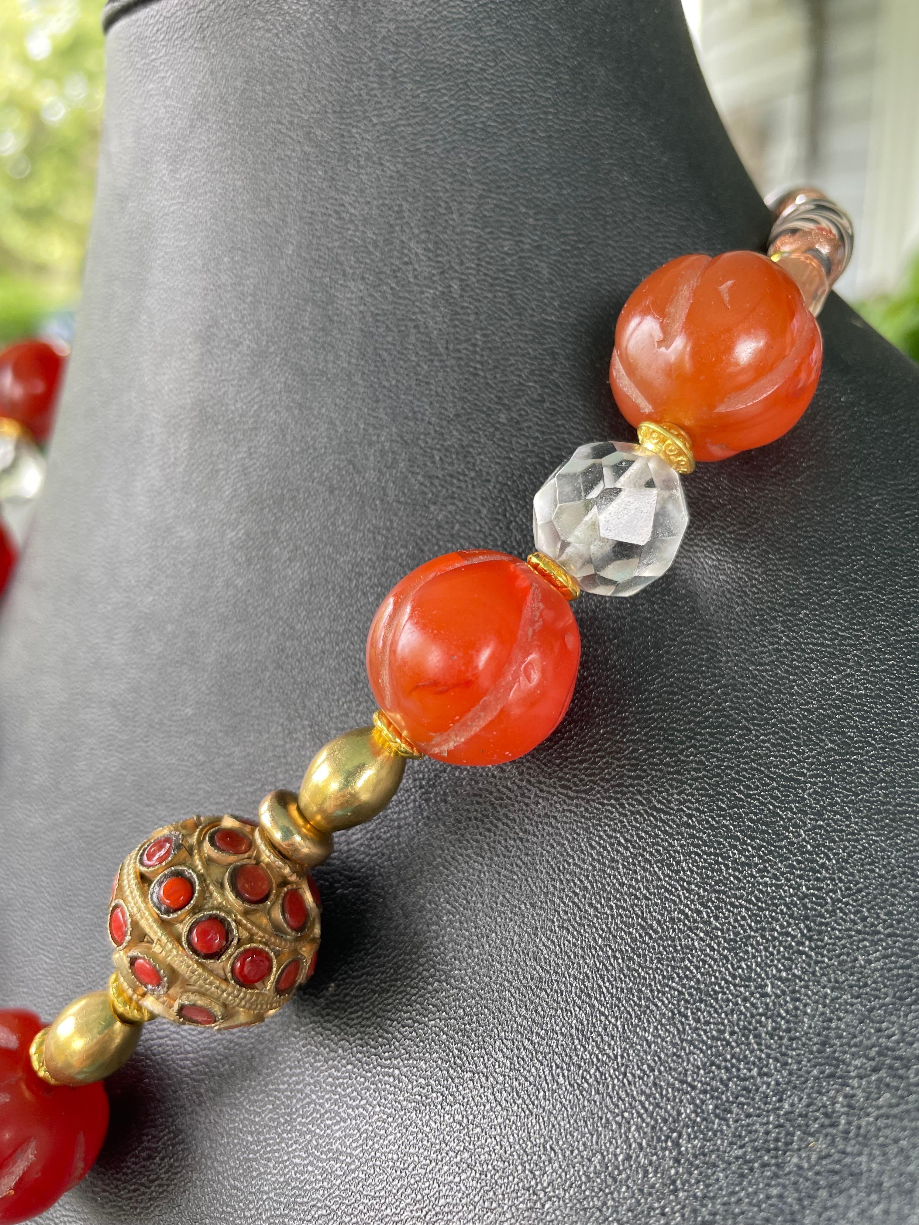 Bead LB offers Vintage Mexican Copper Brass pendant Carnelian Venetian brass necklace For Sale