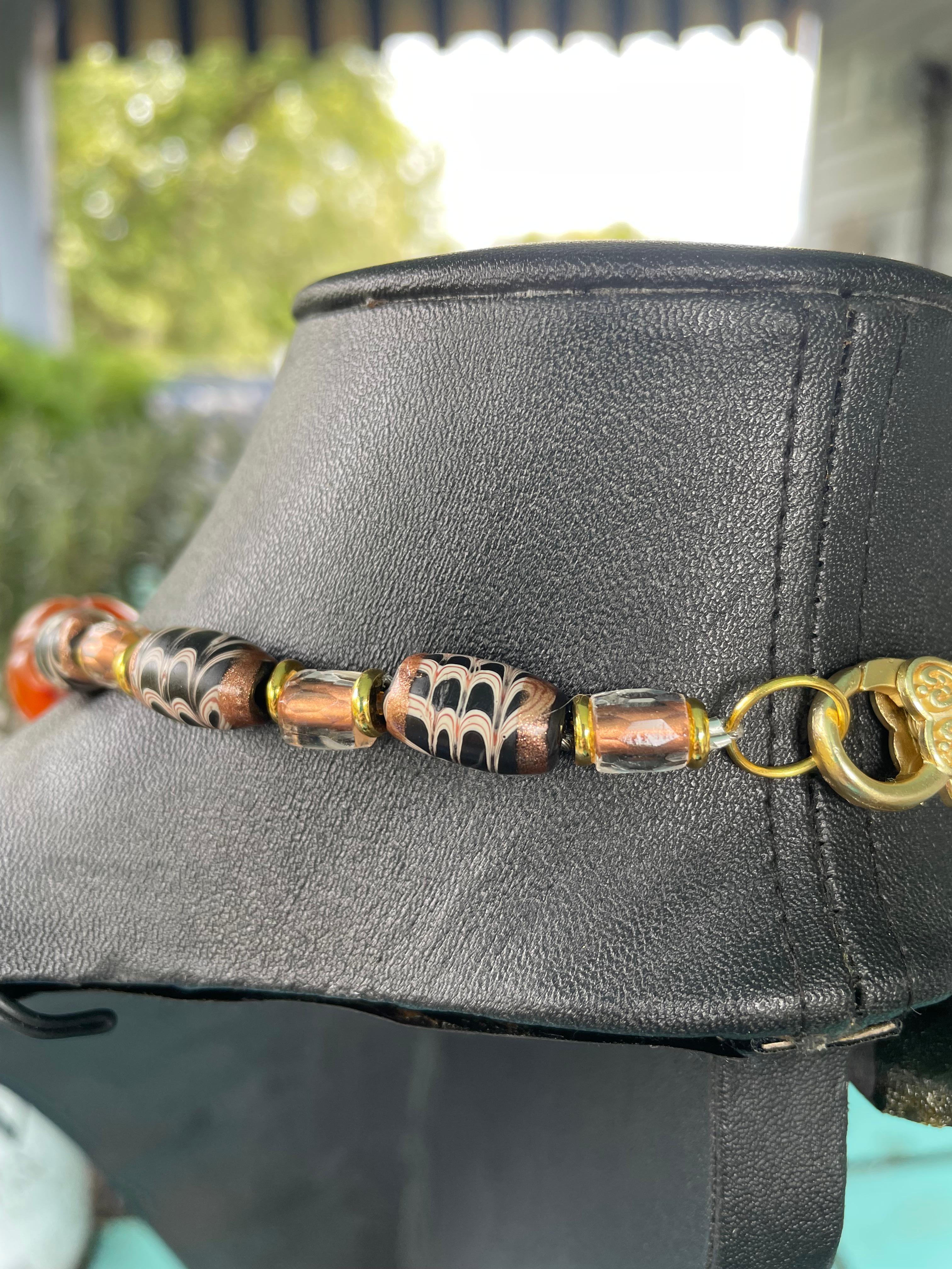 LB offers Vintage Mexican Copper Brass pendant Carnelian Venetian brass necklace In Good Condition For Sale In Pittsburgh, PA